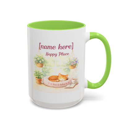 Personalized Name Cat Mug - Custom "Happy Place" Ceramic Mug for Cat Lovers