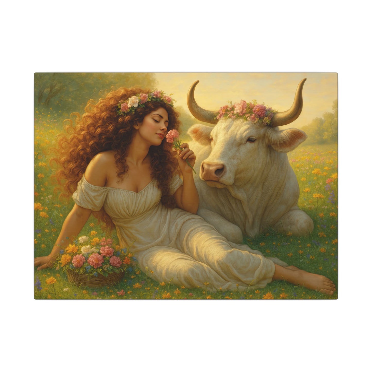 Taurus Zodiac Wall Art, Renaissance Taurus Canvas Print, Astrology Home Decor, Taurus Gift for Her, Celestial Bull Painting, Star Sign Wall Decor