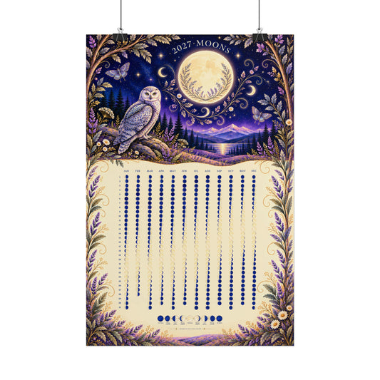 Moonlit Owl Magic – 2027 Moon Phase Calendar Poster