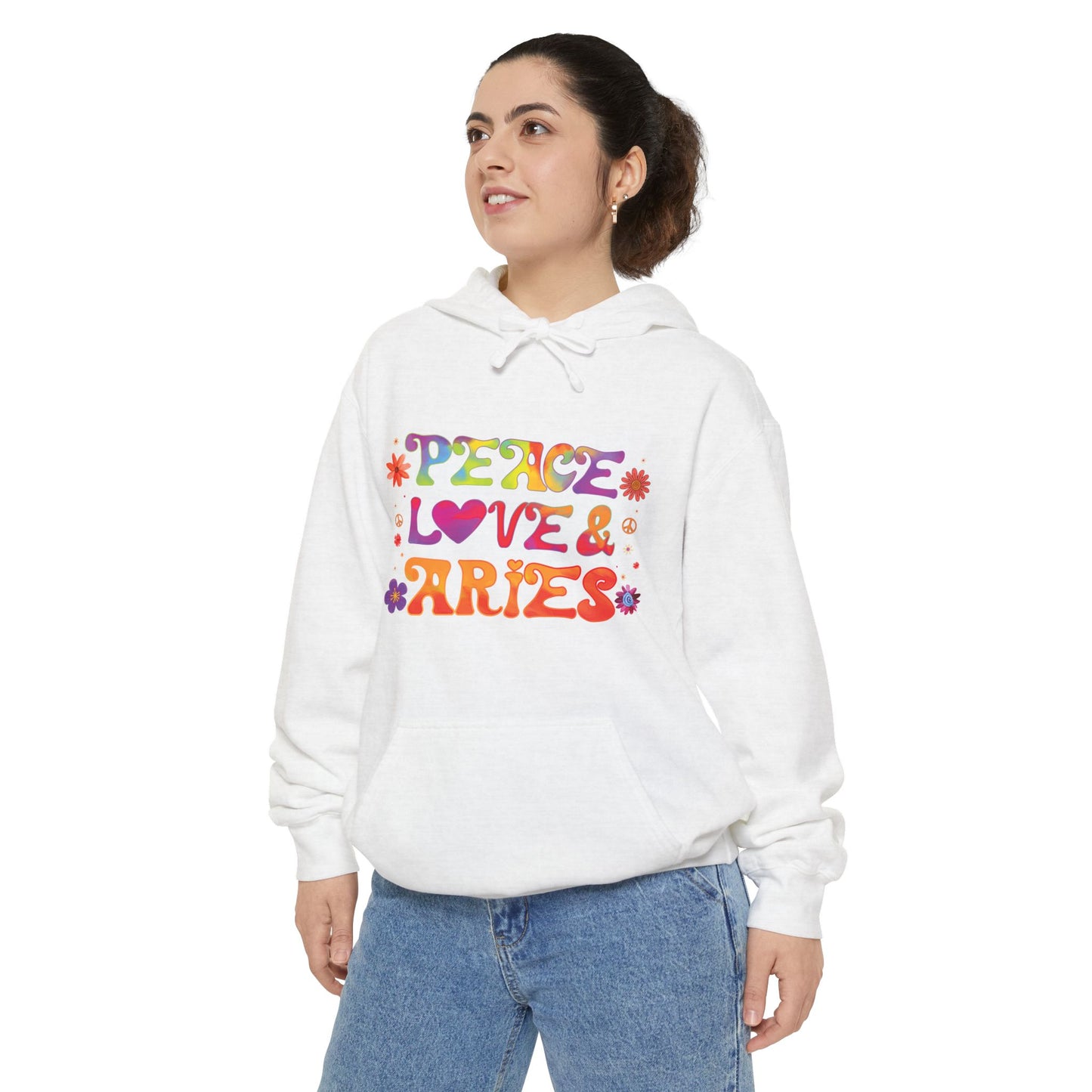 Peace Love & Aries Unisex Hoodie – Groovy Retro Comfort Colors Midweight Hoodie