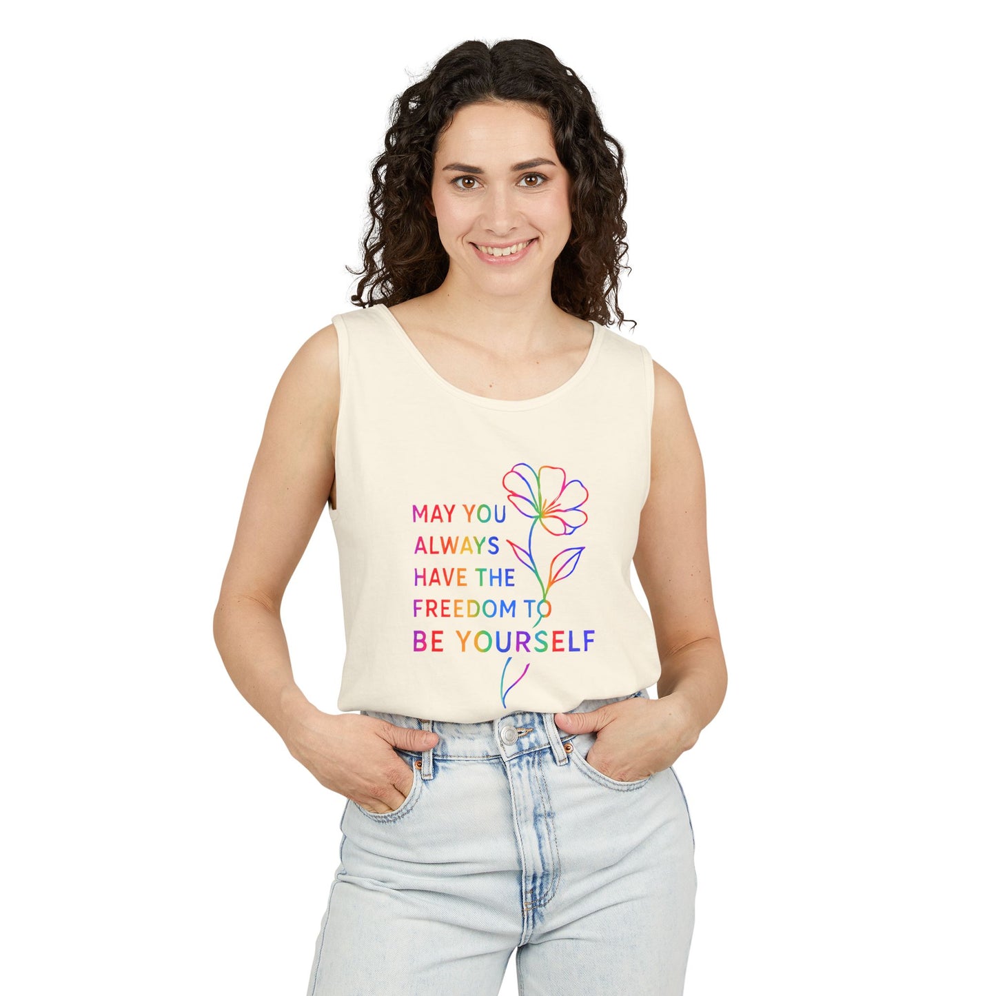Be Yourself Affirmation Tank Top, May You Always Have the Freedom to Be Yourself Shirt, Self Love Graphic Tank, Inspirational Gift for Her, Rainbow Flower Tank