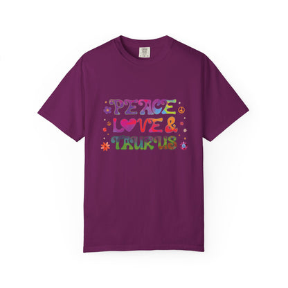 Peace Love & Taurus – Earthy Retro Zodiac Tee