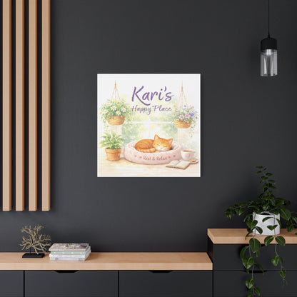 Personalized Cat Canvas Print - "Kari's Happy Place" Cozy Pet Wall Art