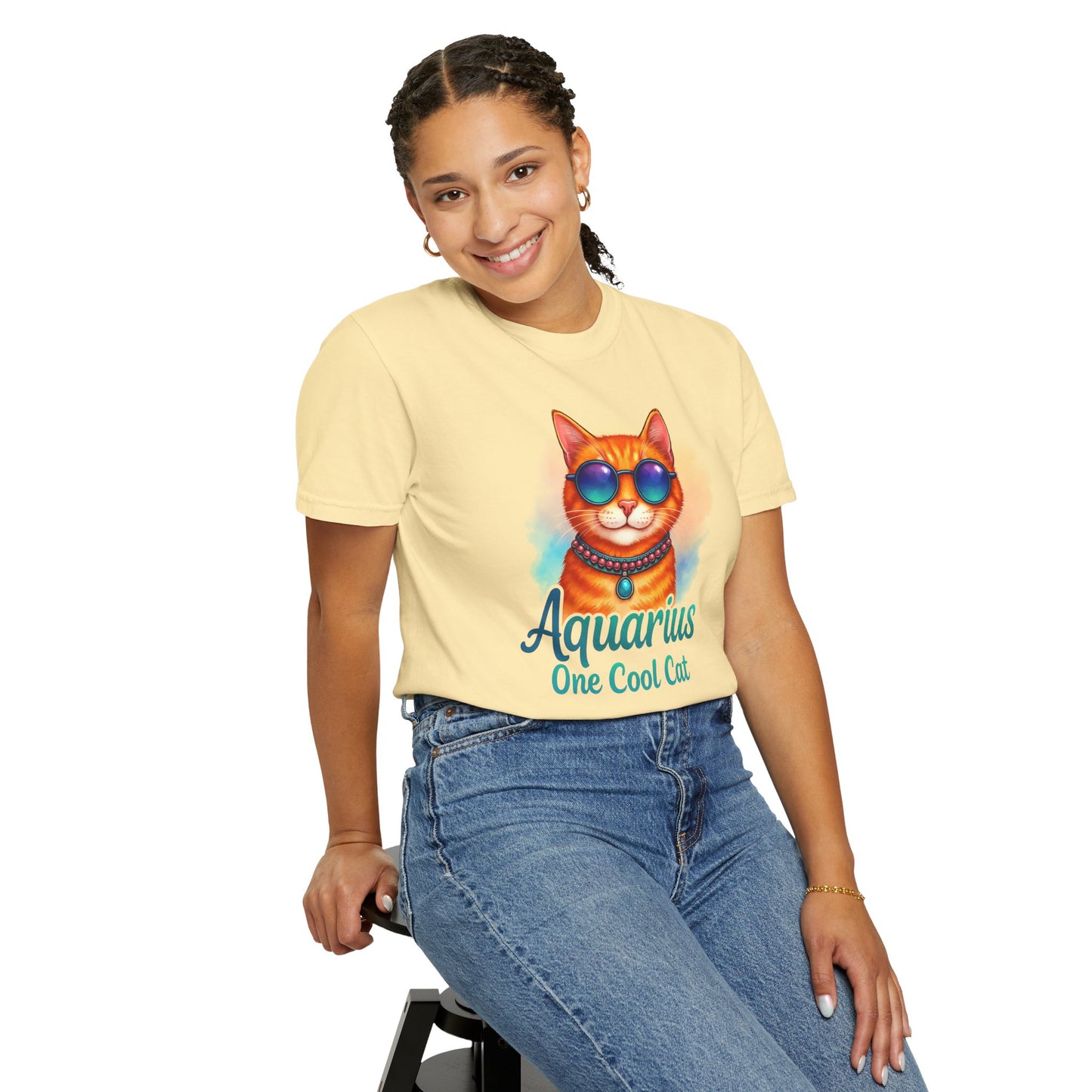 Aquarius One Cool Cat – Zodiac Kitty Vibes Tee
