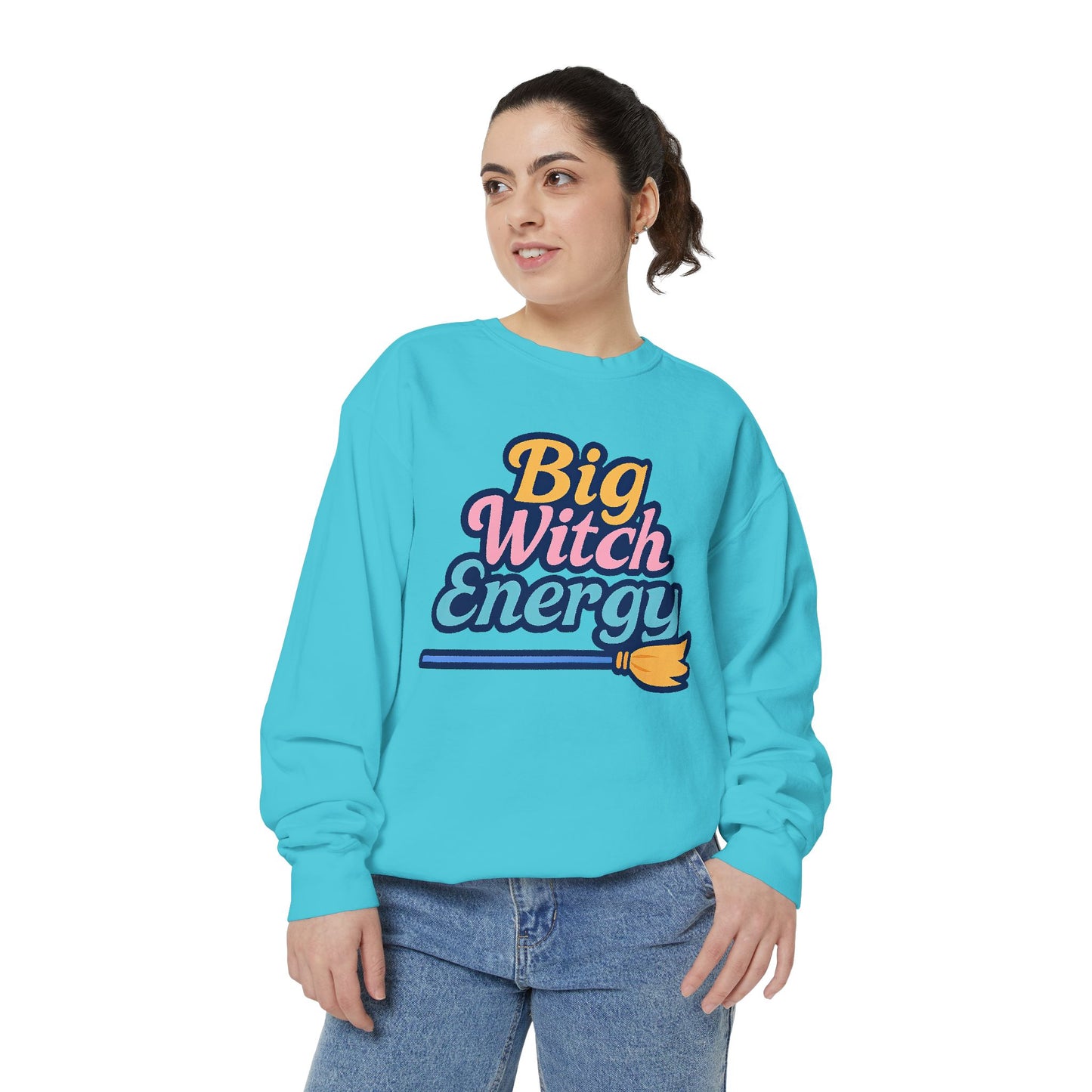 Big Witch Energy Sweatshirt – Colorful Pastel Broom Pullover