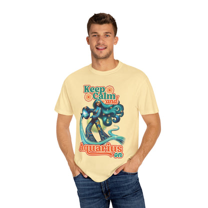 Keep Calm and Aquarius On – Retro Water Bearer Zodiac Tee