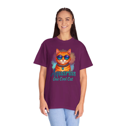 Aquarius One Cool Cat – Zodiac Kitty Vibes Tee