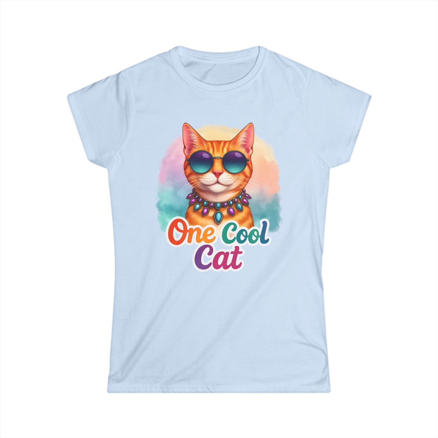 One Cool Cat Women’s Softstyle Tee – Colorful Retro Sunglasses Shirt