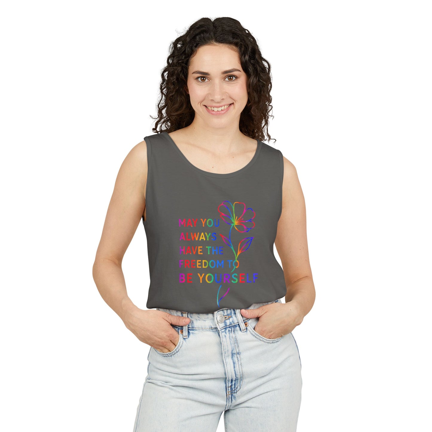 Be Yourself Affirmation Tank Top, May You Always Have the Freedom to Be Yourself Shirt, Self Love Graphic Tank, Inspirational Gift for Her, Rainbow Flower Tank