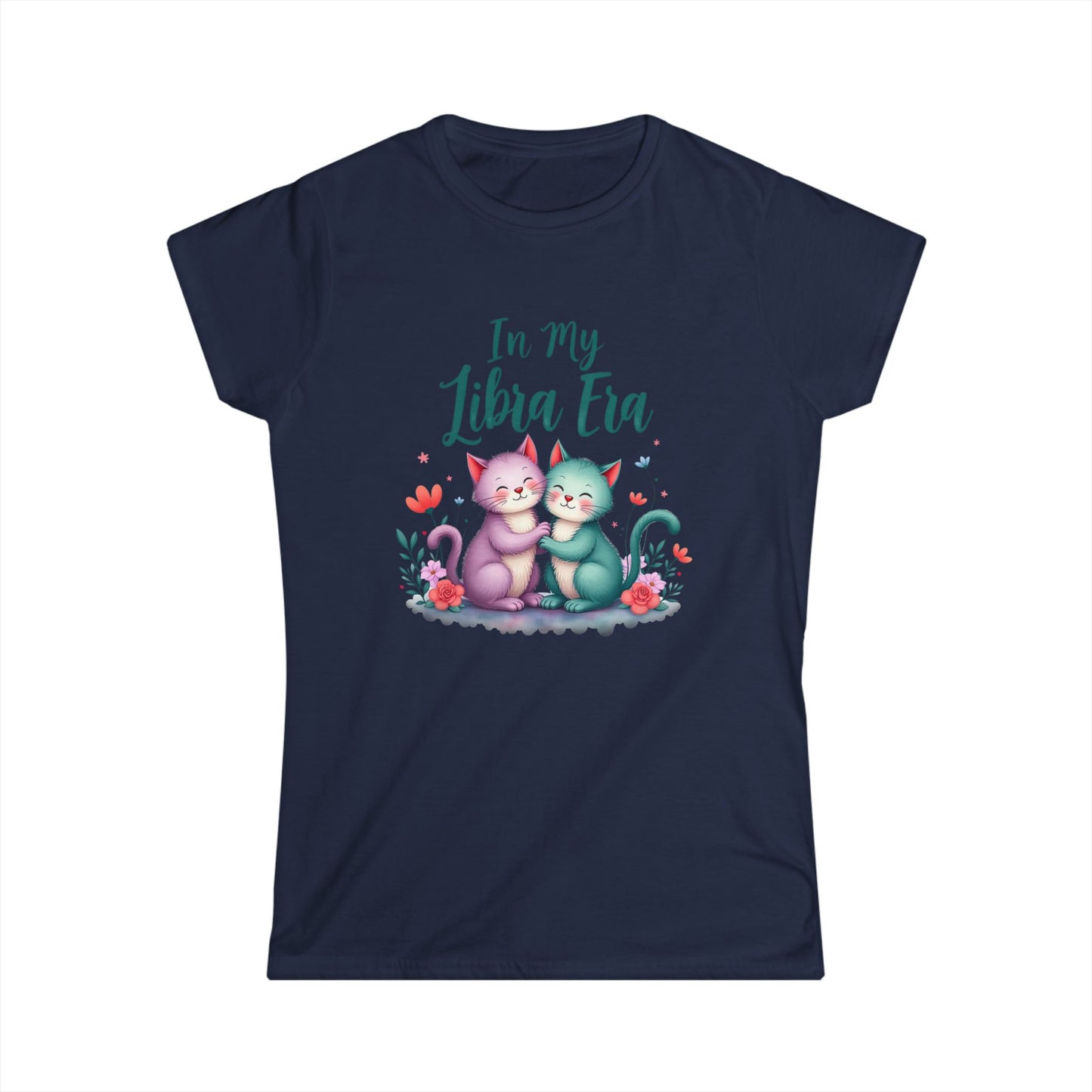 In My Libra Era Women’s Softstyle Tee – Empowering Zodiac Cat Shirt