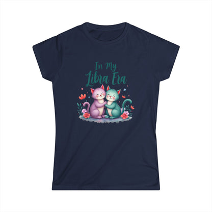 In My Libra Era Women’s Softstyle Tee – Empowering Zodiac Cat Shirt