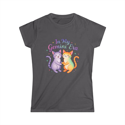 In My Gemini Era Women’s Softstyle Tee – Empowering Zodiac Cat Shirt