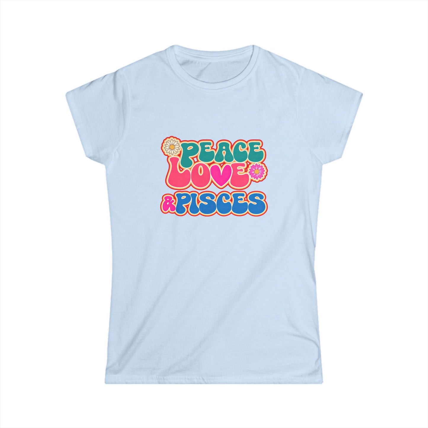 Peace Love & Pisces Softstyle Tee for Women | Boho Zodiac Graphic Shirt | Astrology Apparel for Pisces | Relaxed Star Sign Tee | Everyday Gift for Water Sign Lovers