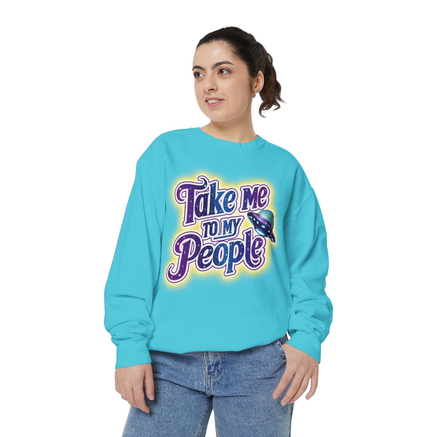 Take Me To My People  – Retro Funny UFO Alien Sweatshirt | Comfort Colors Unisex Pullover