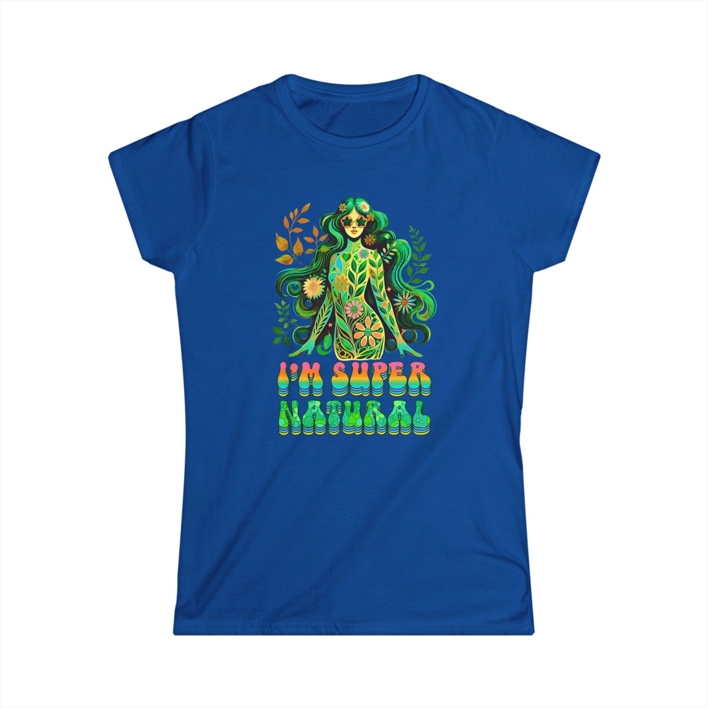 I’m Super Natural Women’s Softstyle Tee – Empowering Botanical Retro Shirt