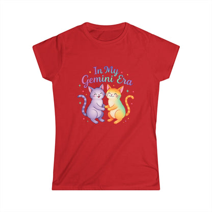 In My Gemini Era Women’s Softstyle Tee – Empowering Zodiac Cat Shirt