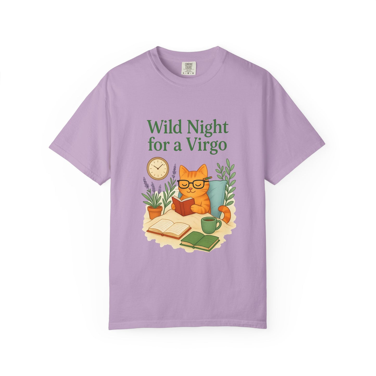Wild Night for a Virgo – Cozy Cat Tee for Bookish Earth Signs