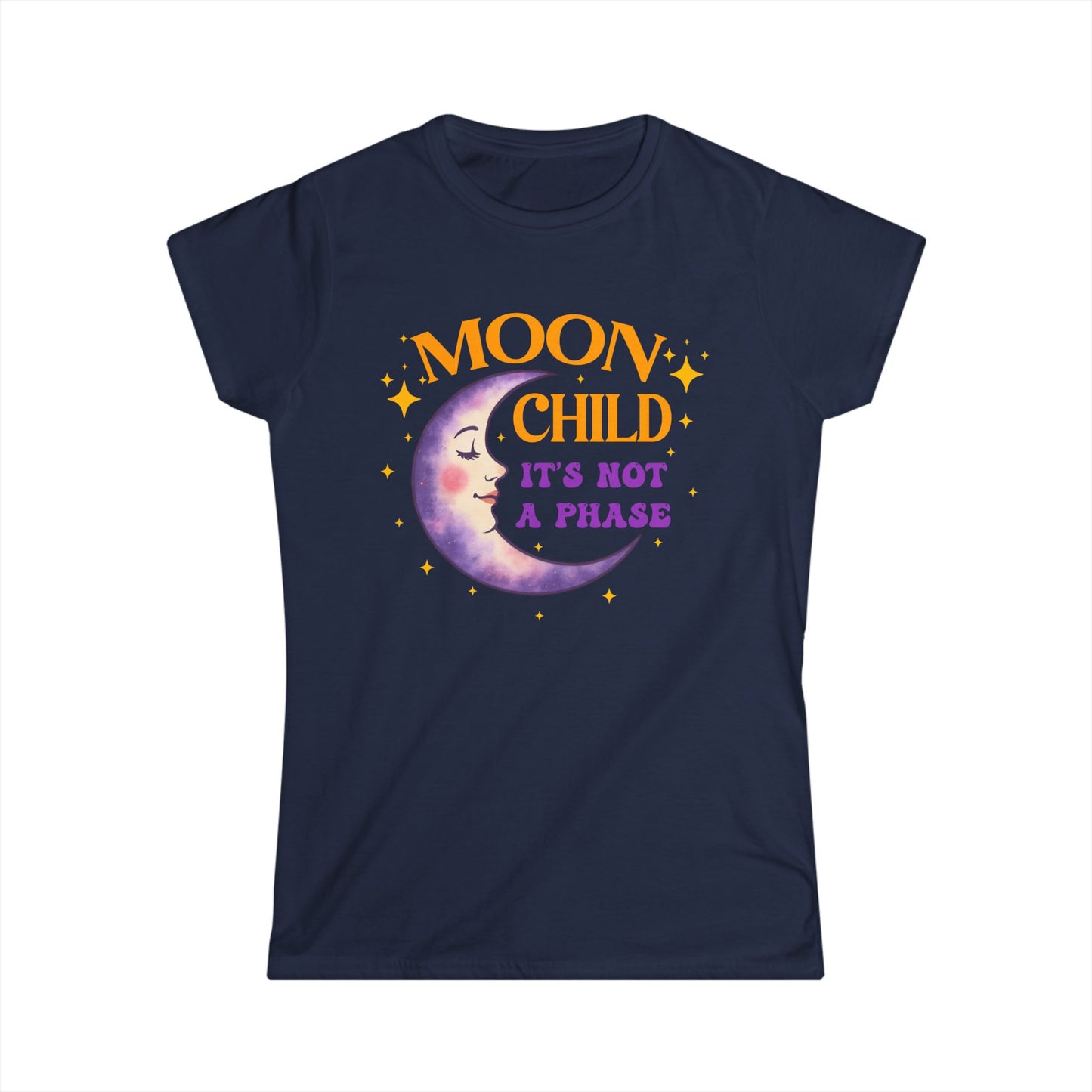 Moon Child Women’s Softstyle Tee – Empowering Celestial Colorful Shirt
