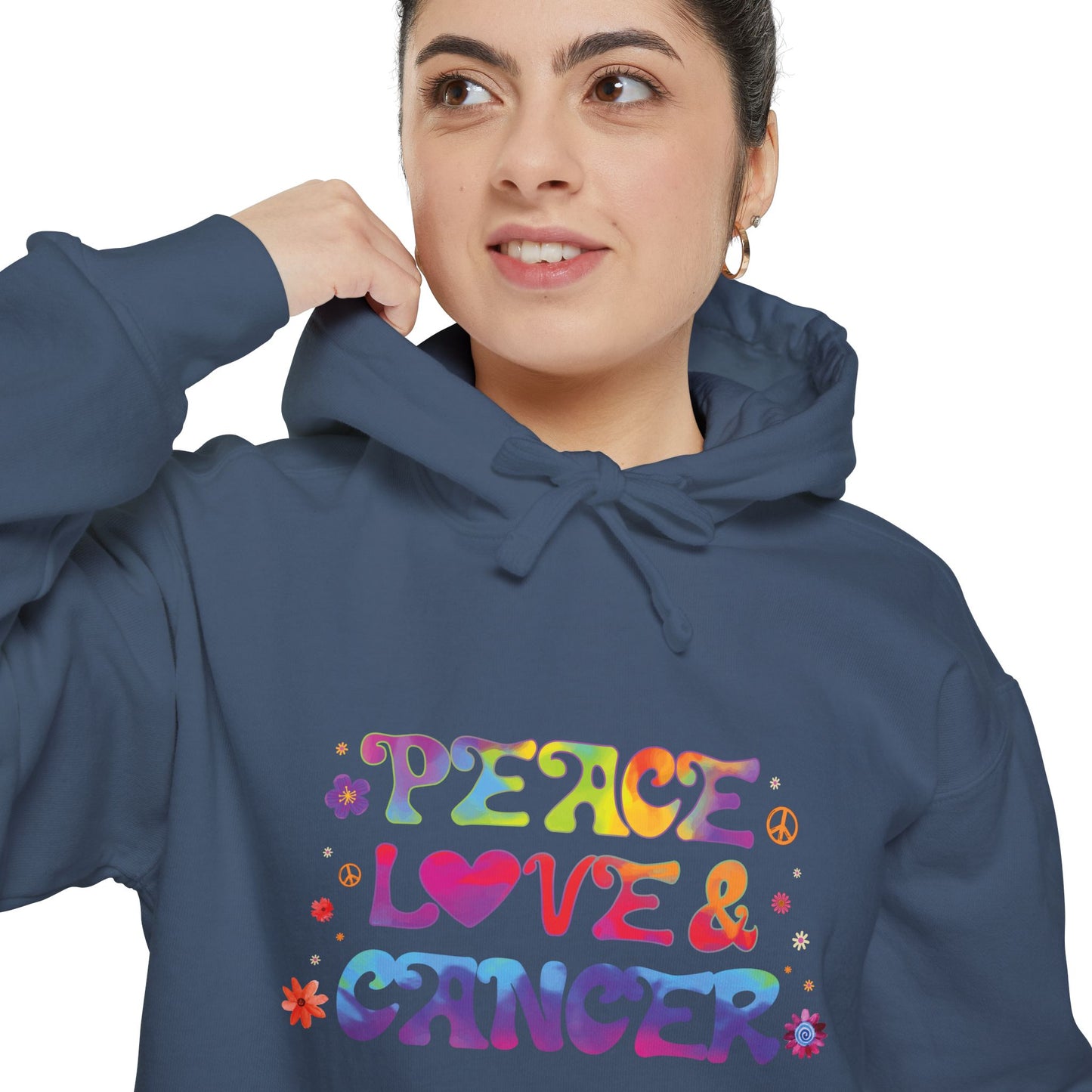 Peace Love & Cancer Unisex Hoodie – Groovy Retro Comfort Colors Midweight Hoodie