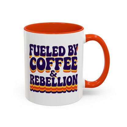 Fueled by Coffee & Rebellion – Funny Retro Mug (Color Accent, 11oz & 15oz)