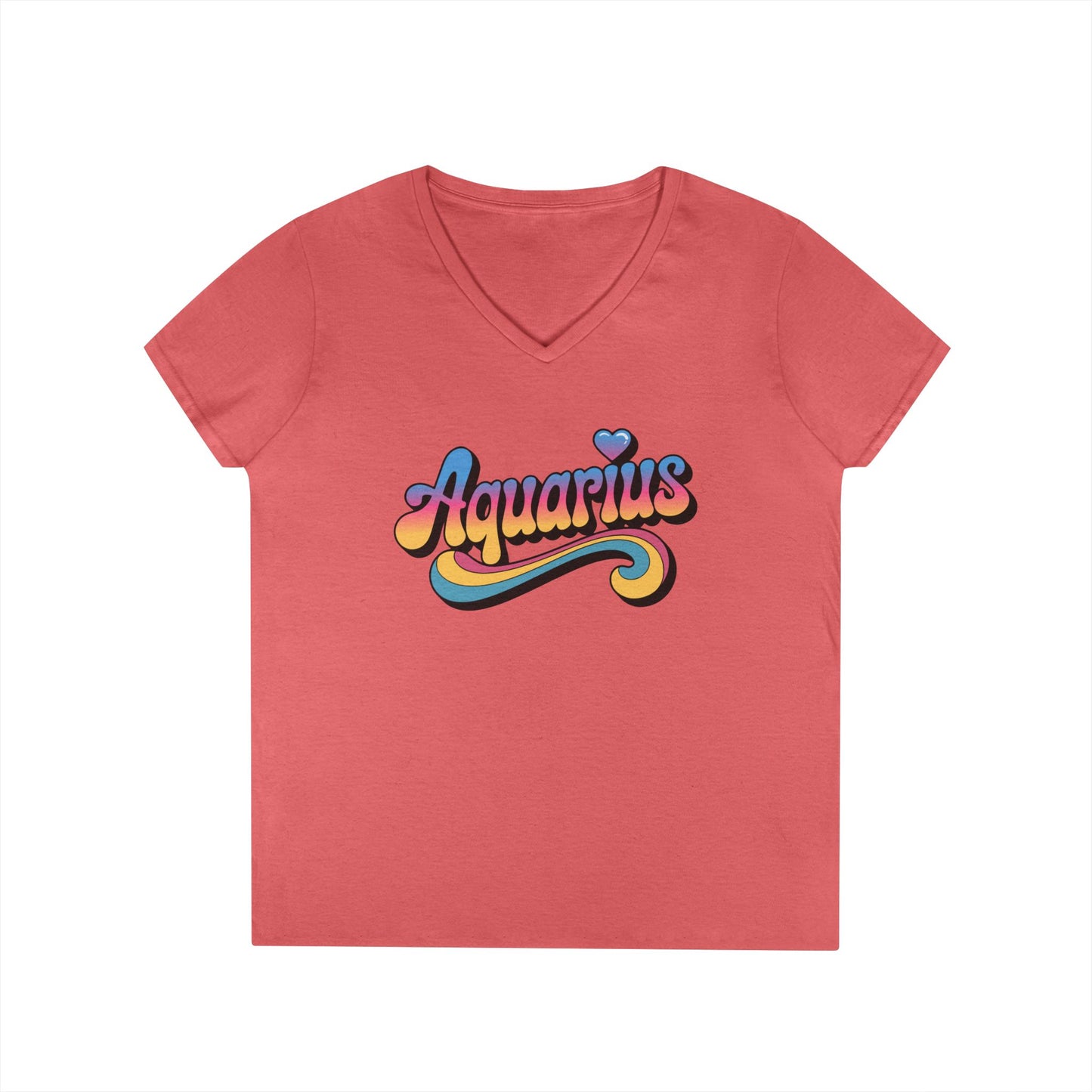 Retro Aquarius Women's V-Neck Tee – Empowering Colorful Zodiac Shirt