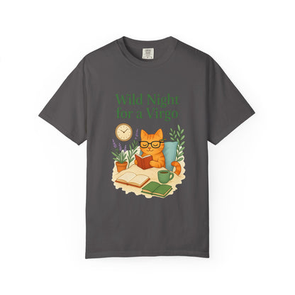 Wild Night for a Virgo – Cozy Cat Tee for Bookish Earth Signs