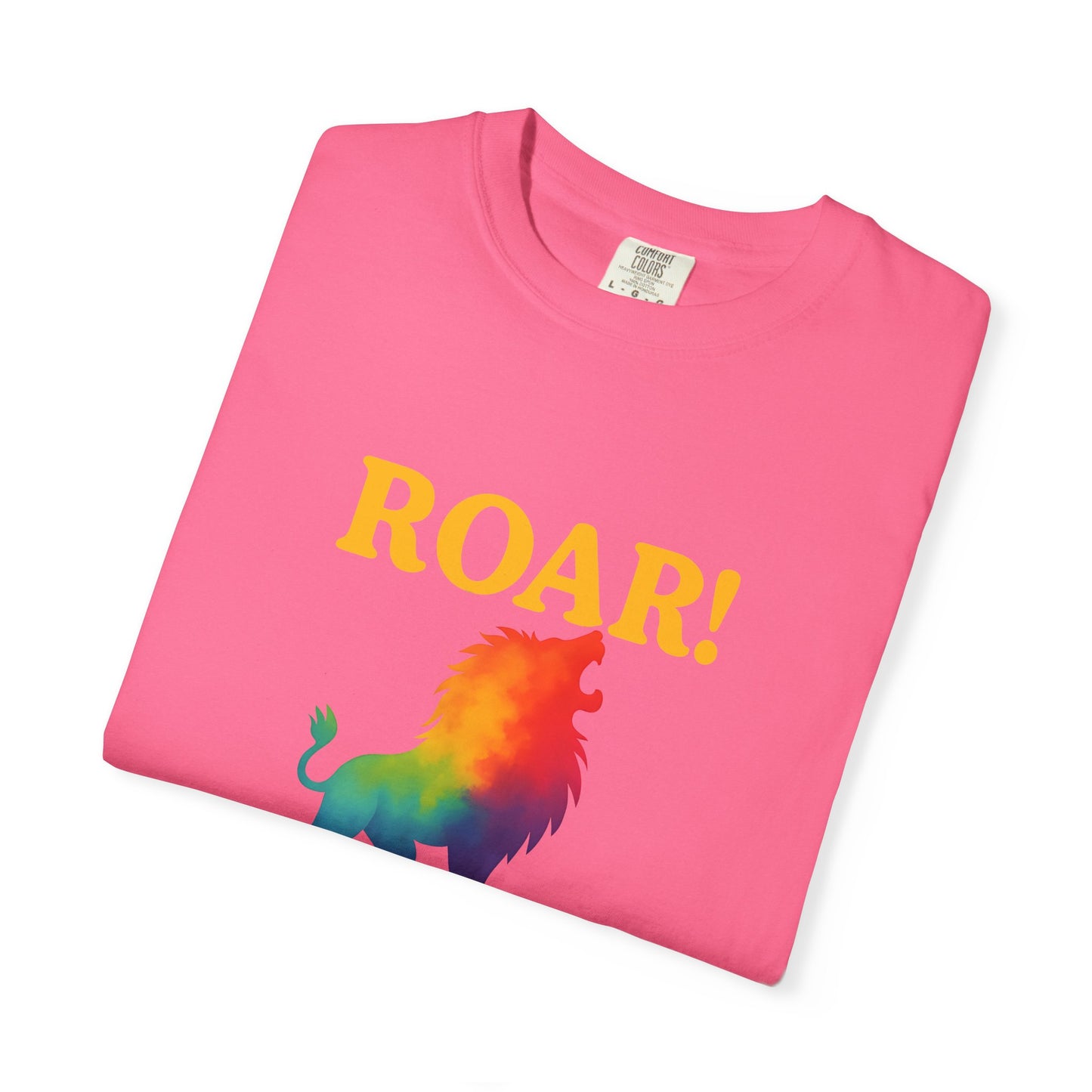 ROAR! – Retro Rainbow Lion Tee for Cosmic Confidence