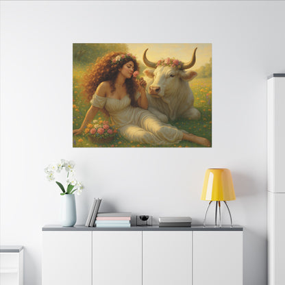 Beauty and the Bull: Art Nouveau Taurus Goddess Wall Art