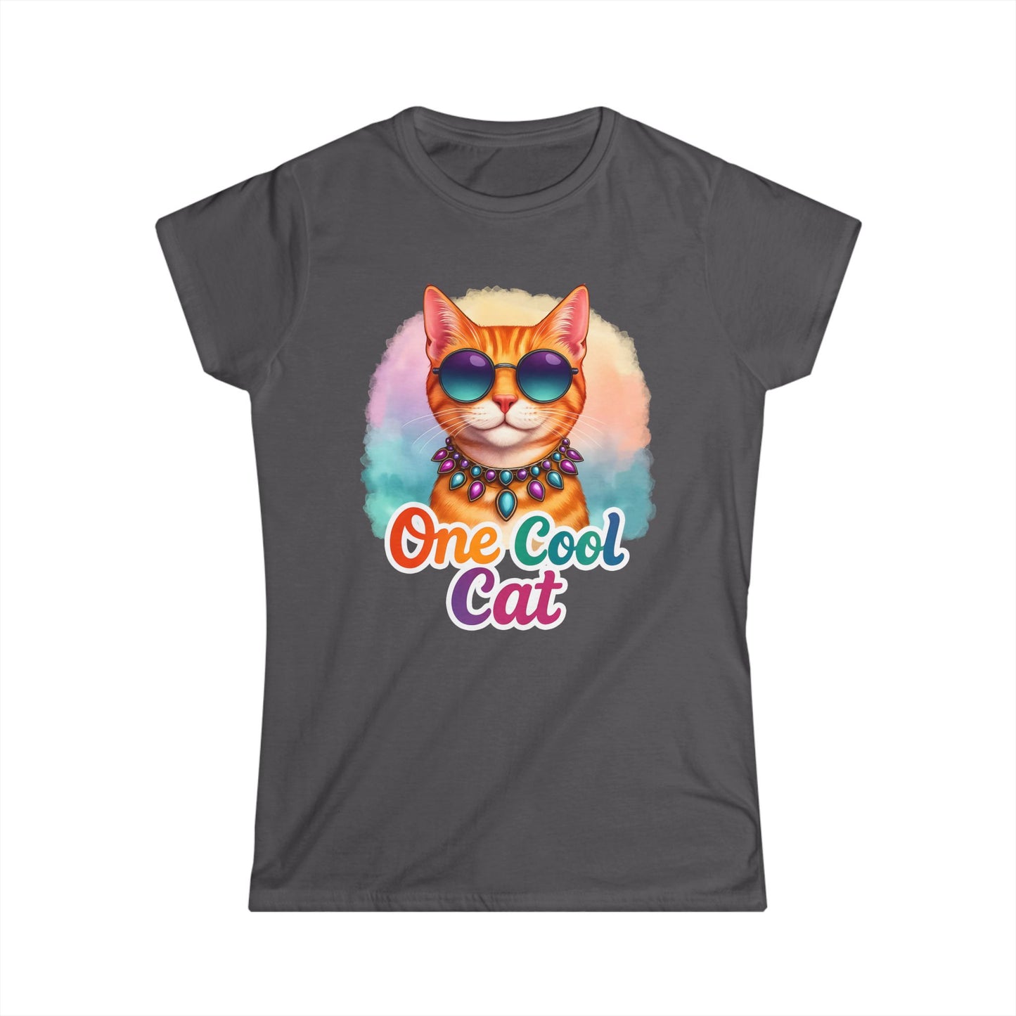 One Cool Cat Women’s Softstyle Tee – Colorful Retro Sunglasses Shirt