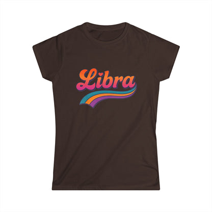 Libra Women’s Softstyle Tee – Empowering Retro Zodiac Colorful Shirt