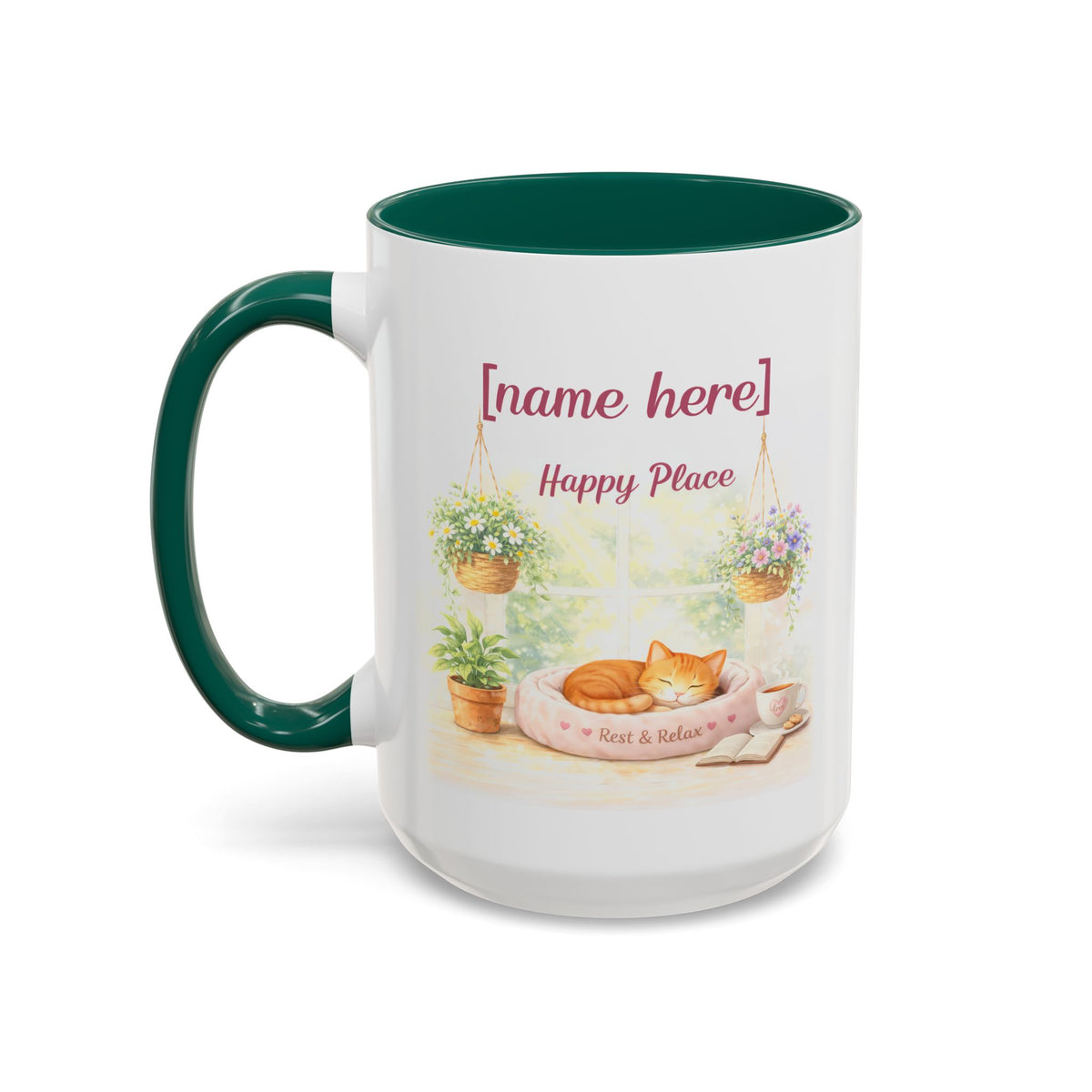 Personalized Name Cat Mug - Custom "Happy Place" Ceramic Mug for Cat Lovers