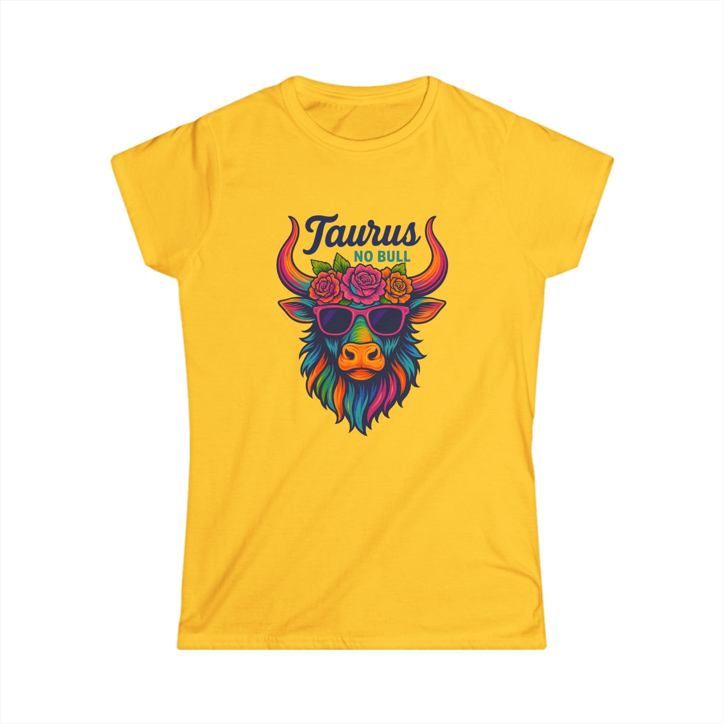 Taurus No Bull Women’s Softstyle Tee – Empowering Floral Zodiac Shirt