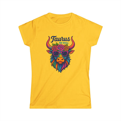 Taurus No Bull Women’s Softstyle Tee – Empowering Floral Zodiac Shirt