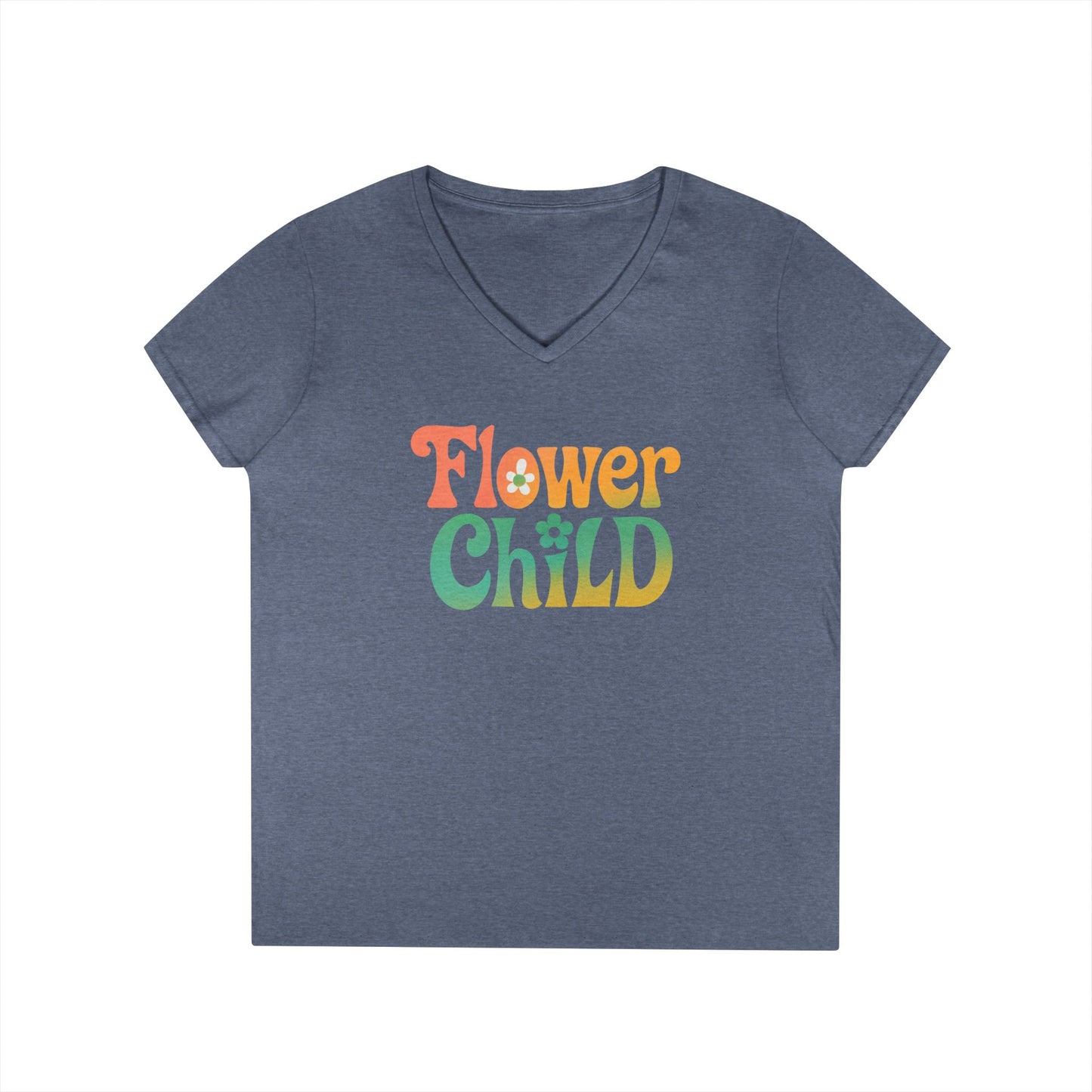 Flower Child Women’s V-Neck Tee – Empowering Retro Floral Colorful Shirt