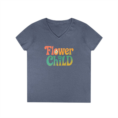 Flower Child Women’s V-Neck Tee – Empowering Retro Floral Colorful Shirt