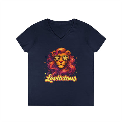 Leolicious Women’s V-Neck Tee – Empowering Retro Lion Zodiac Shirt