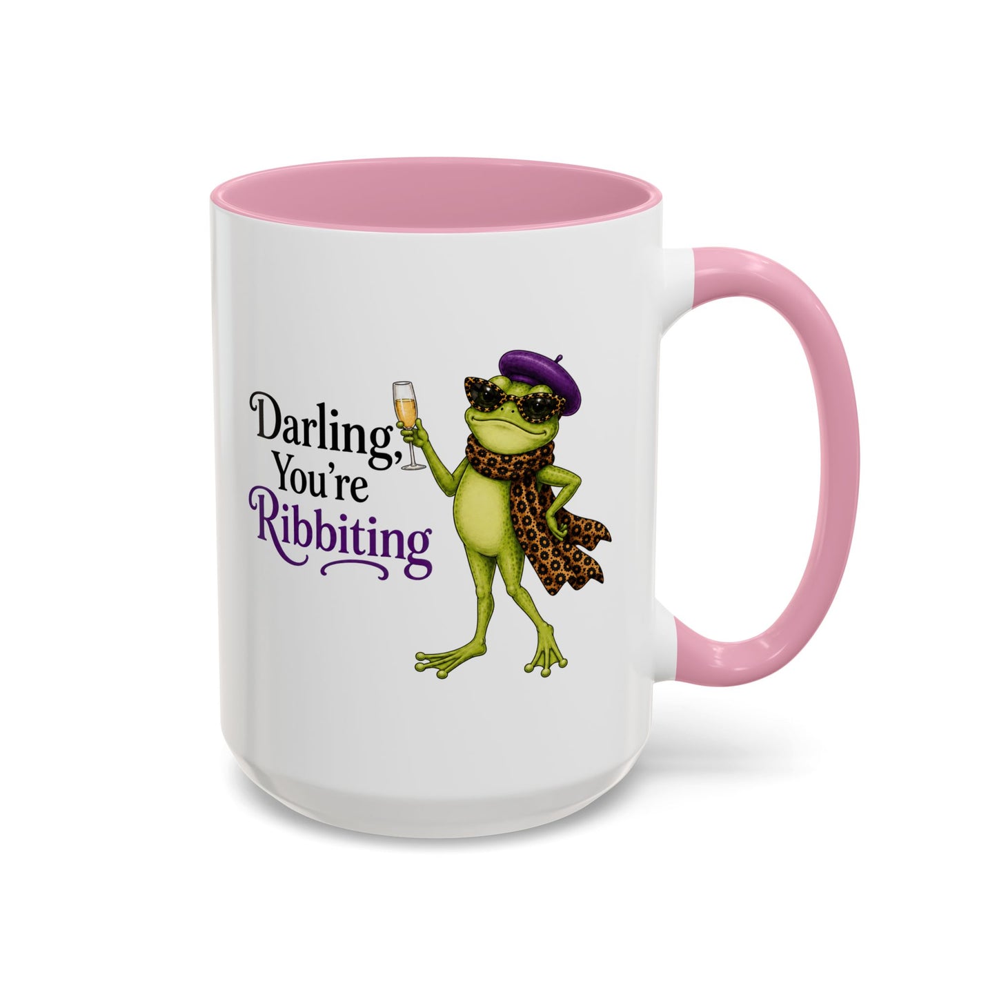 Darling You're Ribbiting Frog Mug | Funny Fashion Frog Coffee Mug | Glam Frog Gift for Women | Colored Mug