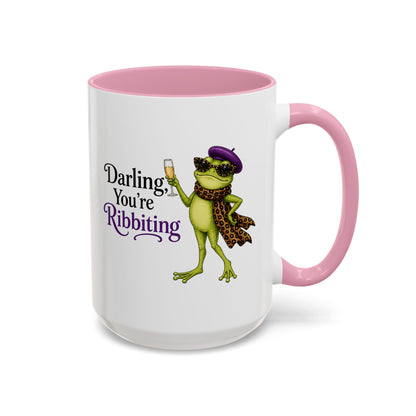 Darling You're Ribbiting Frog Mug | Funny Fashion Frog Coffee Mug | Glam Frog Gift for Women | Colored Mug