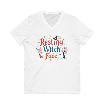 Resting Witch Face V-Neck Tee – Funny Magical Colorful Shirt