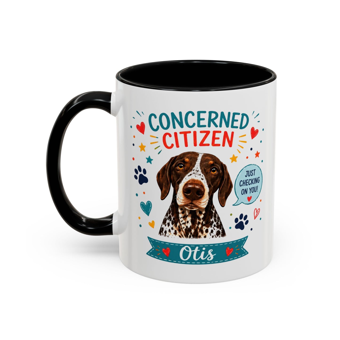 Personalized Dog Mug "Concerned Citizen" | Custom Pet Color Accent Mug with Dog Photo & Name | Funny Dog Lover Gift
