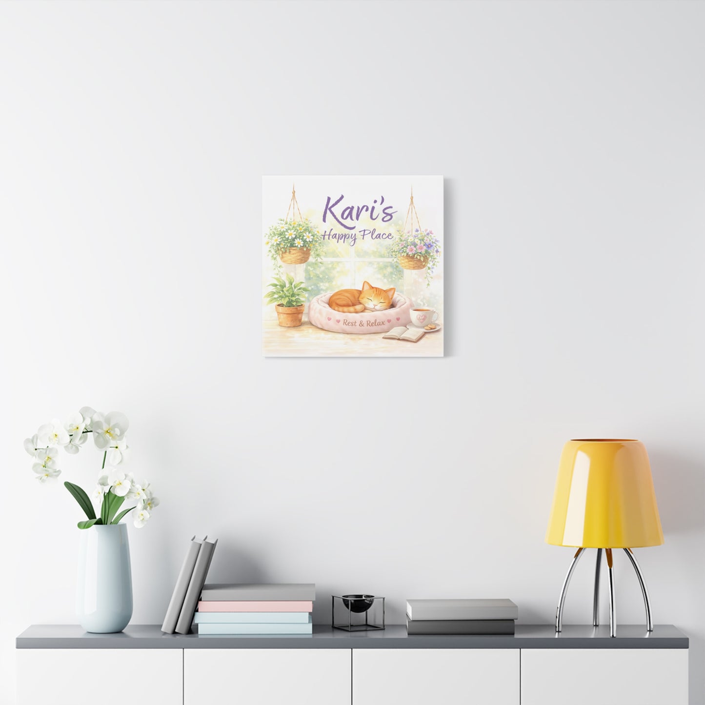 Personalized Cat Canvas Print - "Kari's Happy Place" Cozy Pet Wall Art