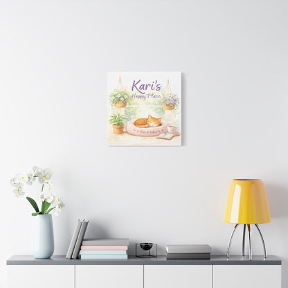 Personalized Cat Canvas Print - "Kari's Happy Place" Cozy Pet Wall Art