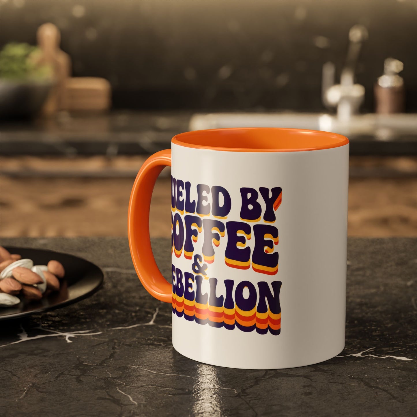 Fueled by Coffee & Rebellion – Funny Retro Mug (Color Accent, 11oz & 15oz)