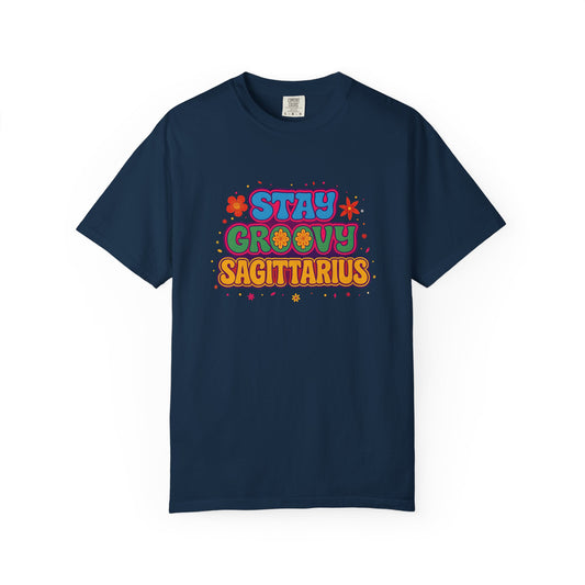 Stay Groovy Sagittarius – 70s Flower Child Zodiac Tee