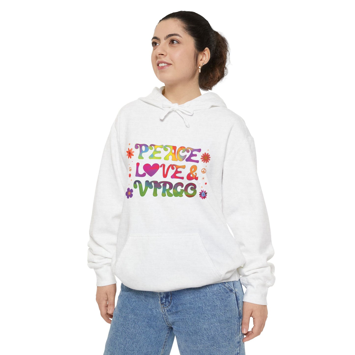 Peace Love & Virgo Unisex Hoodie – Groovy Retro Comfort Colors Midweight Hoodie