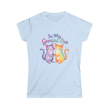 In My Gemini Era Women’s Softstyle Tee – Empowering Zodiac Cat Shirt