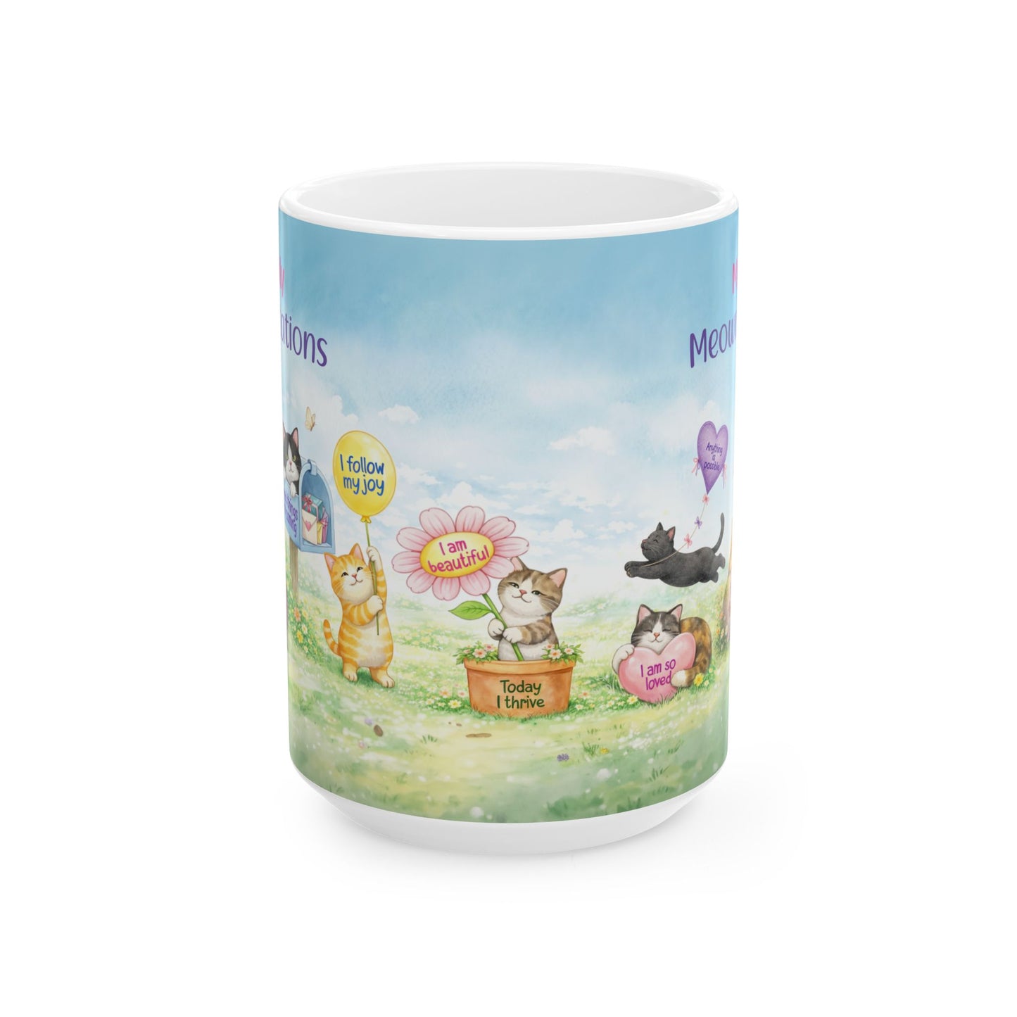 Daily Meownifistations Mug - Positive Affirmation Cat Coffee Cup - Cute Motivational Gift for Cat Lovers