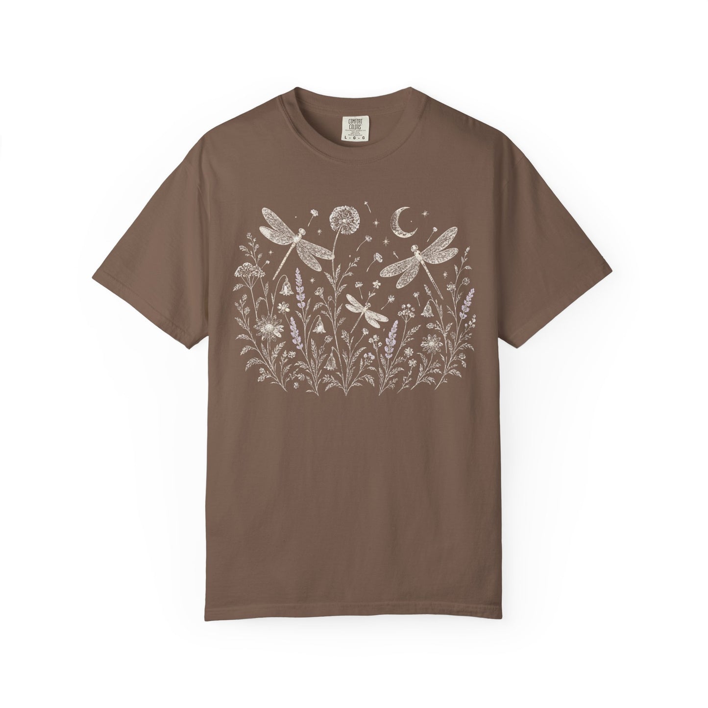 Boho Floral Night Sky Dragonfly Meadow T-Shirt