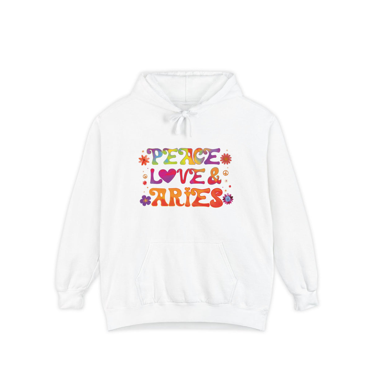 Peace Love & Aries Unisex Hoodie – Groovy Retro Comfort Colors Midweight Hoodie