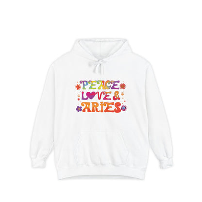 Peace Love & Aries Unisex Hoodie – Groovy Retro Comfort Colors Midweight Hoodie